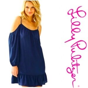 Lilly Pulitzer Dark Blue Cold-Shoulder  Candace Silk Dress NWOT